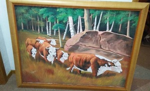 lot 183 image: Brown Cow Parade Framed Painting.