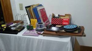 lot 35 image: Misc. Office, Picture Frames, Binders, Patterns, Vinyl Upholstery , Door Map Covered Tote,