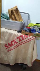 lot 38 image: Tow Strap, Power Supply, Tarps (Sections) Twine, Poly Rope, And More.