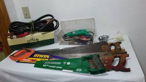 lot 92 image: Jumper Cables, Hand Saws, Rotary Tool, Engraver and More.