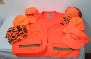 lot 110 image: Scheels Outfitters Orange Hunting Vest, Hats