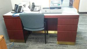 lot 403 image: Office Desk (3 sections), Bookshelf.
