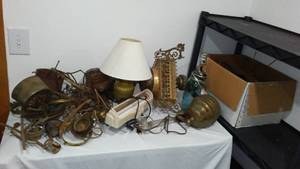 lot 135 image: Current and Vintage Lighting, oil lamps parts and pieces.
