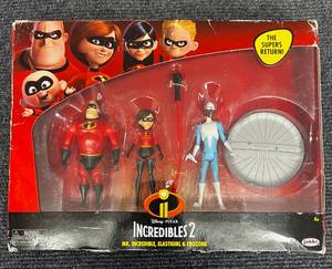 lot 12 image: Incredibles 2 Disney Pixar Action Figures Mr. Incredible, Elestigirl & Frozone