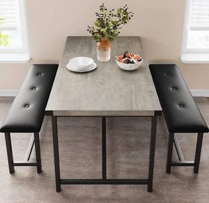 lot 17 image: Dining Table Set for 4, Kitchen Table with 2 Upholstered Benches, 3 Piece Dining Room Table Set 