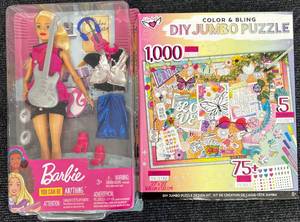 lot 32 image: New (open or slightly damaged box) Barbie Doll Rockstar & DIY Jumbo Puzzle Color & Bling - 75 Gems