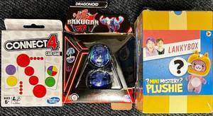lot 73 image: Connect 4 Card Game, Dragnoid Bakugan &, Lanky box Mini Mystery Plush