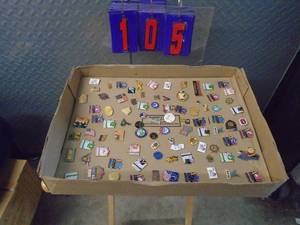 lot 105 image: Flat of hatlapel pins. As shown.