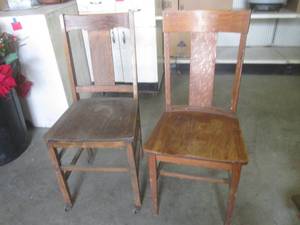 lot 17 image: (BR1) 2 Vintage Wood Chairs 1 on Wh...