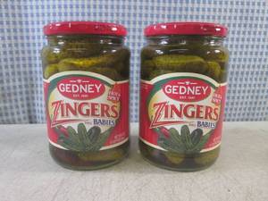 lot 206 image: (C-3) 2 Jars of Gedney Zingers Dill...
