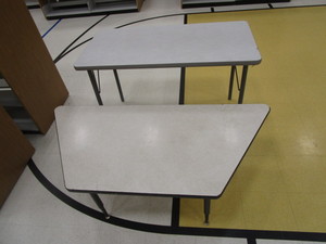 lot 48 image: (2) Tables (1) 2x4x29 & (1) Adjustable Height Trapezoid 25x56