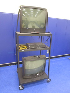 lot 67 image: Rolling AV Cart w2 TVs & DVDVCR Player