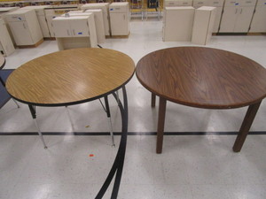 lot 238 image: (2) Round Tables (1) 4x29 (1) 4 Adjustable Height