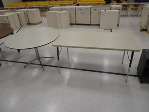 lot 239 image: (2) Tables (1) Round 4x29 & (1) 30x5 Adjustable Height
