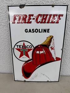 Texaco Fire-Chief Gasoline Porcelain Sign 3-41 12" x 18"
