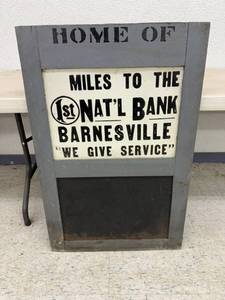 1st Nat'l Bank Barnesville Metal Sign in Wood Frame 25" x 38"