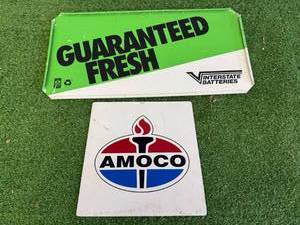 lot 43 image: Amoco & Interstate Batteries Metal Signs