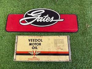 lot 46 image: Gates & Veedol Motor Oil Metal Signs