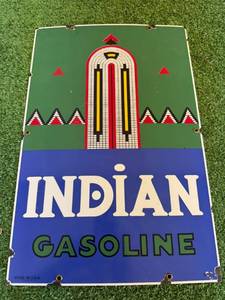 lot 47 image: Indian Gasoline Porcelain Sign