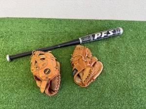 lot 81 image: Youth Baseball Gloves & Softball Bat
