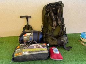 lot 136 image: Dome Tent, Sleeping Bag, Hammock, Camping Shovel & Osprey Backpack