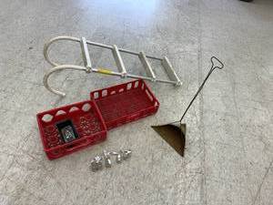 lot 159 image: Pool Ladder, New Pulleys, Coke Totes & Metal Dust Pan