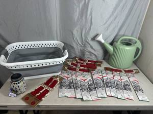lot 66 image: Collapsible Laundry Basket, New Incense and Holders, Watering Jug, Solar light