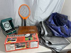 lot 97 image: Tackle Box, Fish Lo-K-Tor, Reel Winder, Tarps