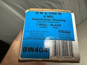 lot 101 image: New Rolls of 4 ft X 100 ft Black Poly Plastic Sheeting