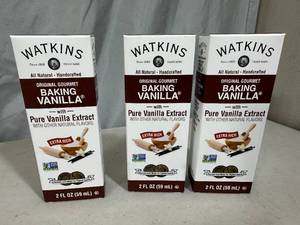 lot 142 image: 3 New Bottles of Watkins Baking Vanilla
