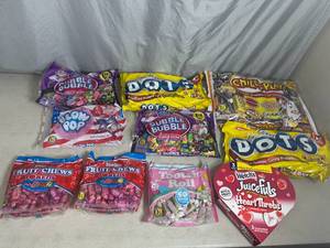 lot 155 image: Assorted Candy, Dots, Dubble Bubble, Fruit Chews, Tootsie Rolls, and More