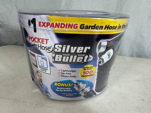 lot 170 image: New Pocket Hose Silver Bullet 50 ft Expanding Garden Hose
