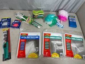 lot 175 image: New Cleaning Supplies, Ear Plugs, Lighter, Furniture and Mattress Moving Bags, Etc