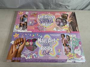 lot 208 image: 2 New Nail Art, Body Art, Lip Gloss, Sparkle Hair Kits