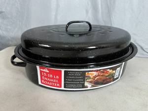 lot 291 image: New Large Enamel Roaster Pan with Lid