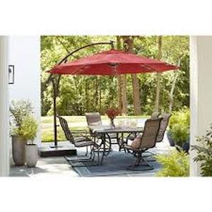 Hampton Bay 11 ft. Cantilever Solar LED Offset Outdoor Patio Umbrella in Chili Red  Customer Returns See Pictures
