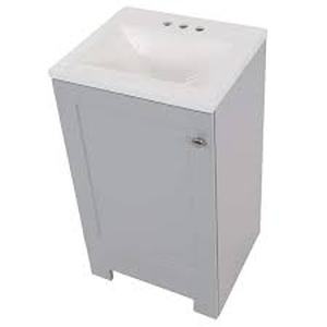 lot 32 image: Glacier Bay 19 in. Single Sink Pearl Gray Bath Vanity with White Cultured Marble Top (Assembled)    Customer Returns See Pictures