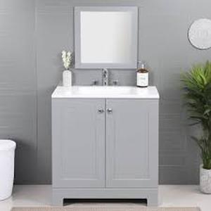 lot 34 image: 31 in. Single Sink Pearl Gray Bath Vanity with White Cultured Marble Top (Assembled)    Customer Returns See Pictures