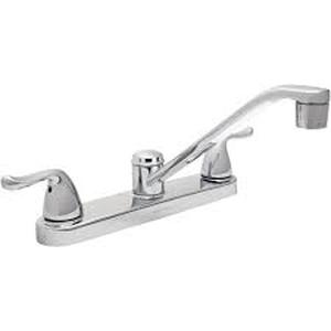 lot 39 image: Glacier Bay Constructor Double Handle Standard Kitchen Faucet in Chrome Customer Returns See Pictures