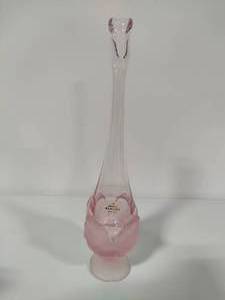 lot 3 image: Viking Frosted Pink Four Petal Floral Swung Glass Vase