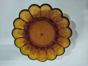 lot 13 image: Indiana Glass Hobnail Amber Deviled Egg Plate
