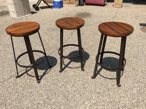lot 112 image: 3 Modern SteelWood Stools - 29 Tall