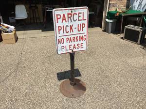 lot 113 image: Vintage Lyle Parcel Pick-Up 2 Sided Parking Lot Sign