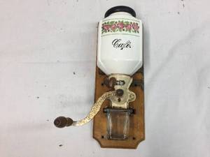 lot 142 image: Vintage Wall Mount Coffee Grinder - With Glass Catcher