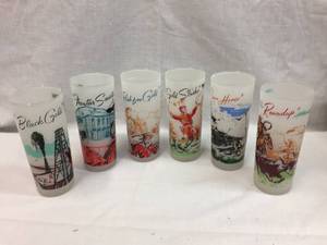 lot 153 image: (6) Vintage Frosted Wild West Tall Glasses