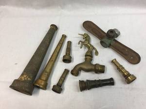 lot 160 image: Group Vintage BrassCast HoseFire Hose Nozzles