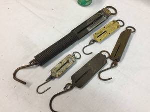 lot 163 image: Group Antique Metal Hanger Scales - Pelouze - Chatillon - Pioneer
