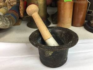 lot 169 image: Antique Mortar & Pestle - Hammered Copper - WoodCeramic