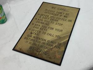 lot 177 image: Brass We Care Sign - 10 12 x 16 12