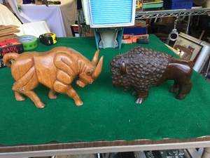 lot 192 image: WoodIronwood Carved Bull & Bison